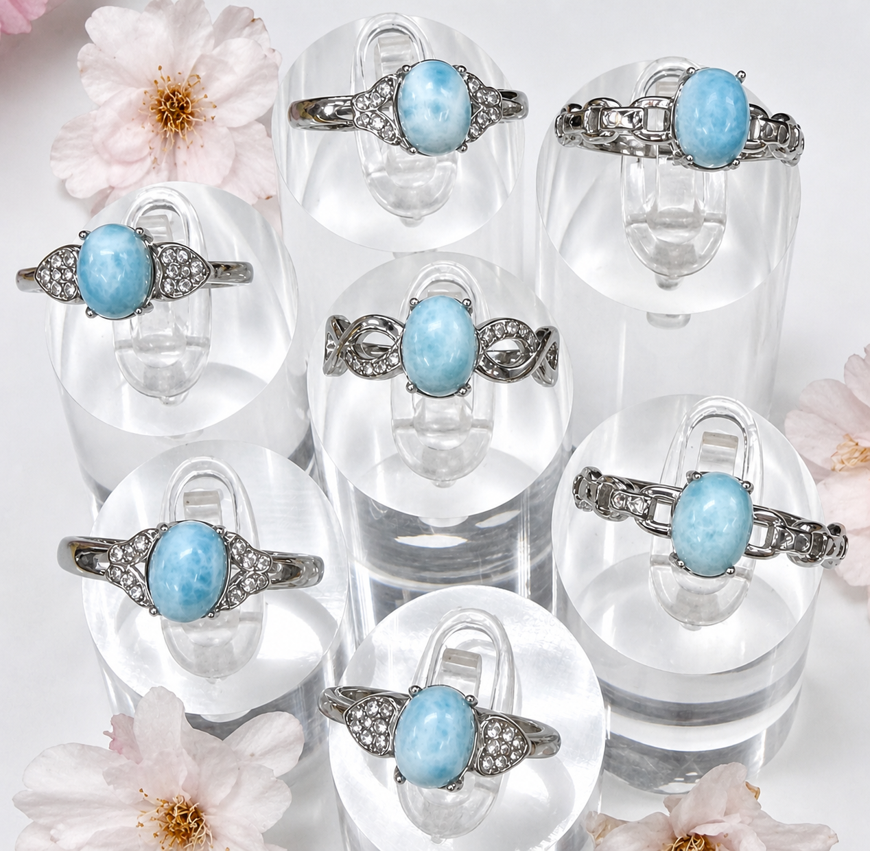 Wholesale Lot 7 pcs Natural Larimar Stainless Steel Ring 6x8mm