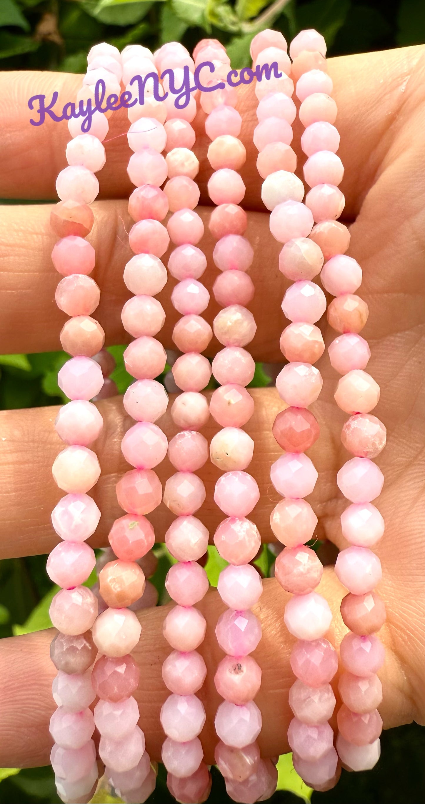 Wholesale Lot 6 Pcs 4mm Faceted Natural Pink Opal 7.5” Crystal Healing Stretch Bracelet