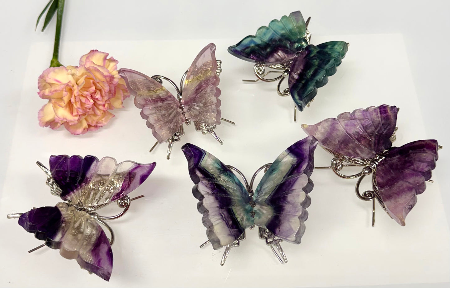 Wholesale Lot 5 PCs Natural Fluorite Crystal Butterfly w/stand Healing Energy