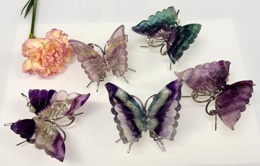 Wholesale Lot 5 PCs Natural Fluorite Crystal Butterfly w/stand Healing Energy