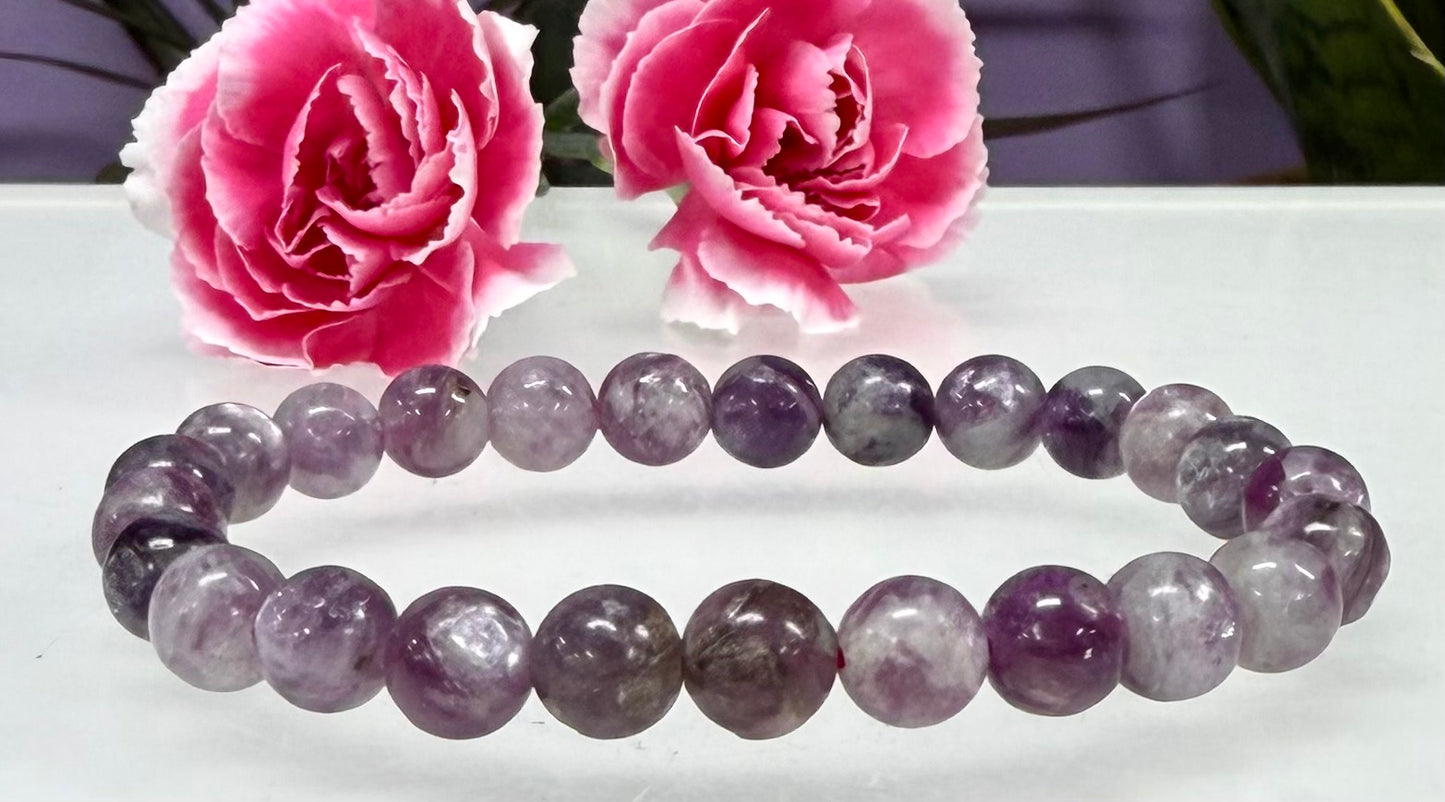 6 PCs Natural Lepidolite Mica 8mm 7.5” Stretch Bracelet