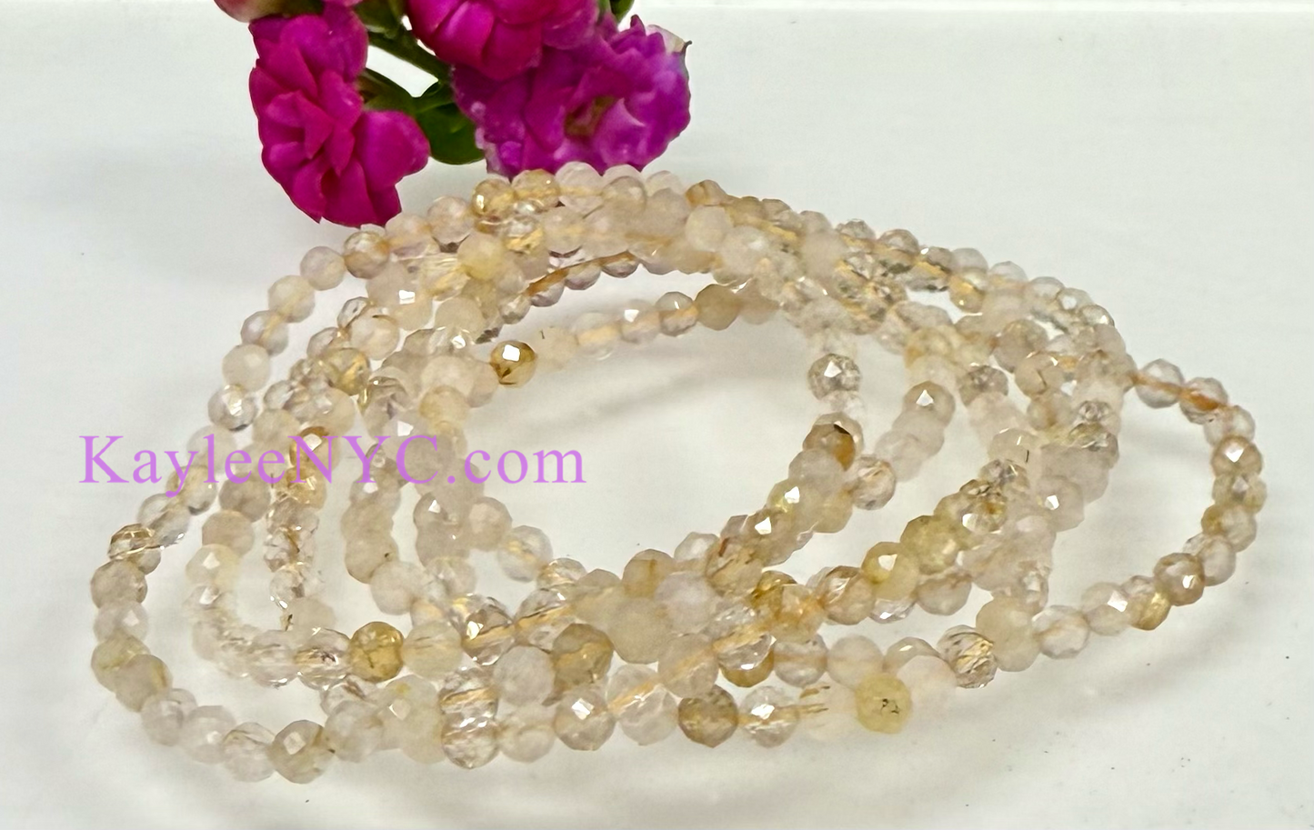 Wholesale Lot 6 Pcs Natural Gold Rutilated Quartz 4mm Faceted 7.5” Crystal Healing Stretch Bracelet