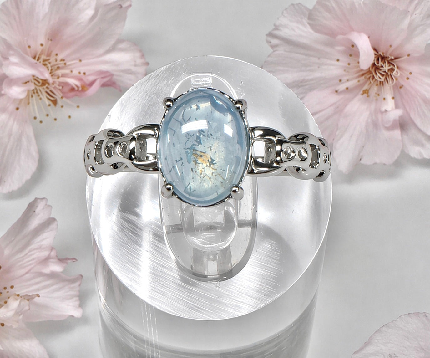 Wholesale Lot 7 pcs Natural Aquamarine Stainless Steel Ring 7x9mm