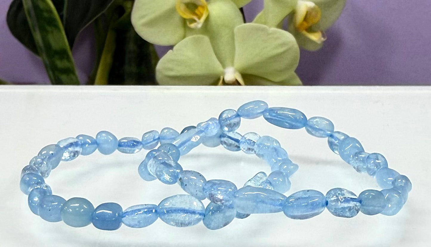 Wholesale 6 Pcs 6mm Aquamarine Tumble Stretch Bracelet Crystal Healing