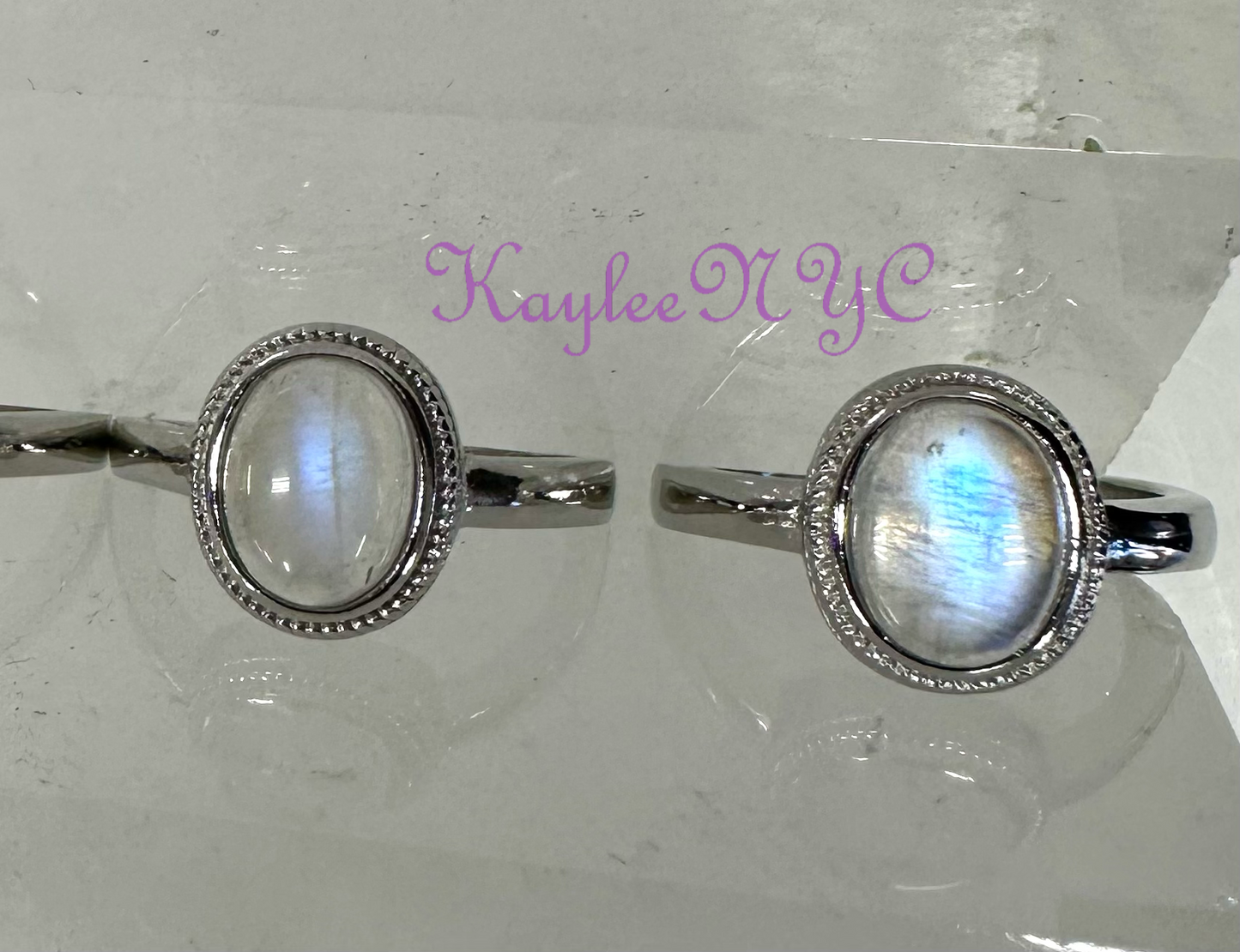 7 PCs Natural Moonstone White Bronze Ring