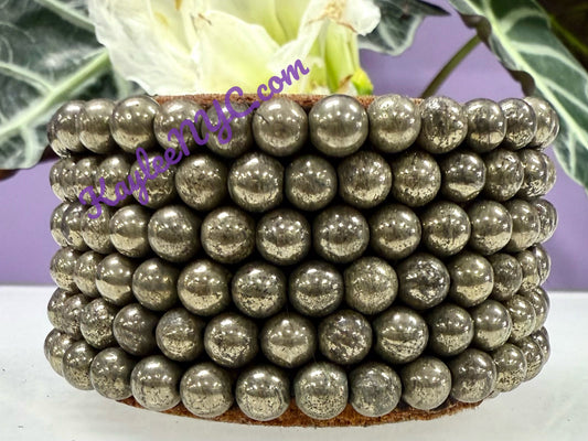 Wholesale 6 Pcs Natural Pyrite 6mm 7.5” Crystal Healing Stretch Bracelet