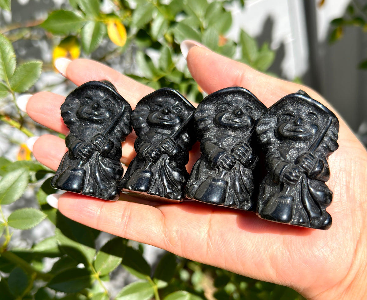 Wholesale lot 4 PCs Natural Black Obsidian Witch 6cm Crystal Healing Energy