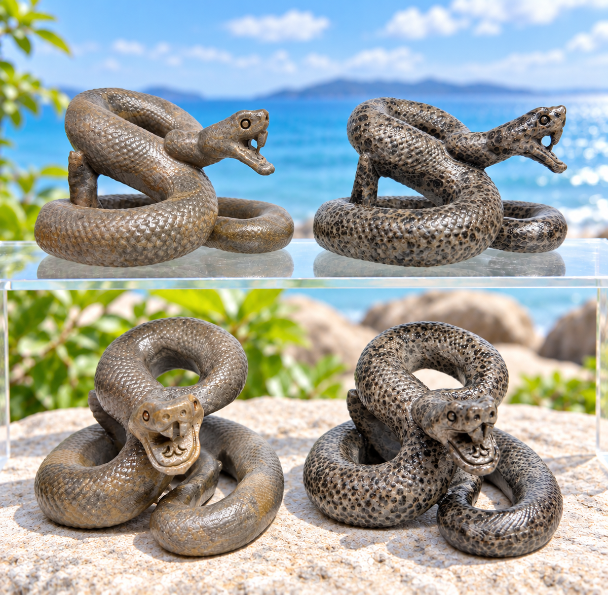 Wholesale Lot 4 Pcs Natural Money Stone and Leopard Stone Snakes Healing Energy