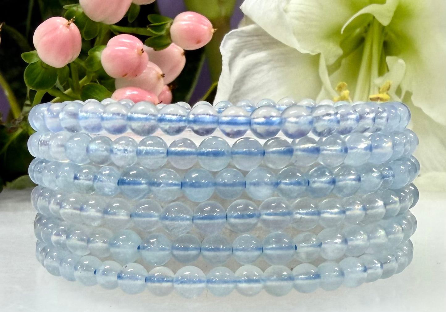 Wholesale Lot 6 Pcs Natural Aquamarine 4mm 7.5” Crystal Healing Stretch Bracelet