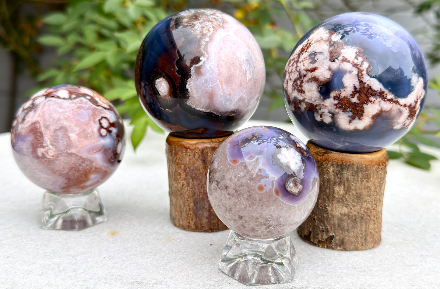 4pcs Blue Flower Agate Sphere Crystal Healing
