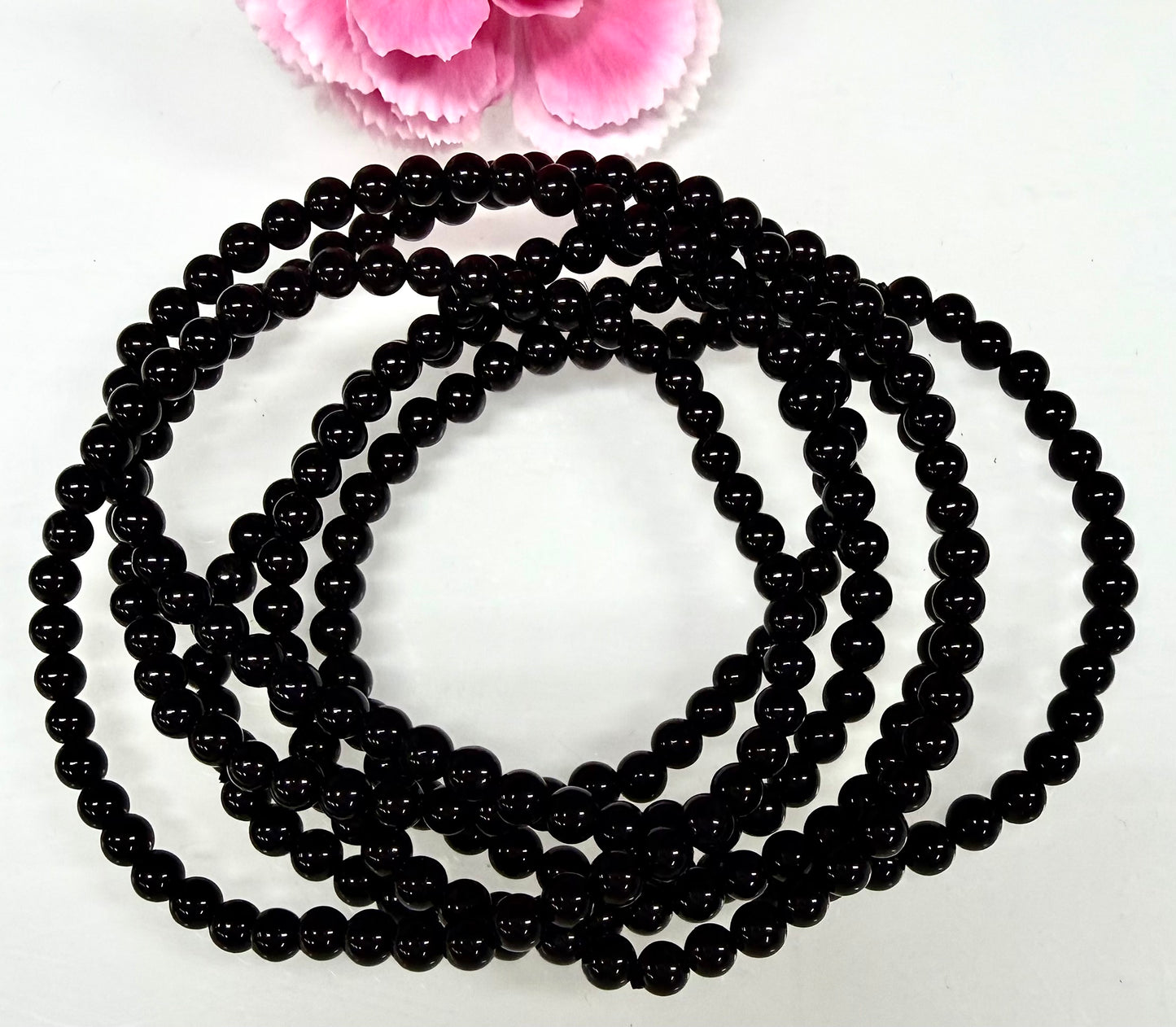 Wholesale 6 Pcs Natural Black Onyx 4mm 7.5” Crystal Healing Stretch Bracelet