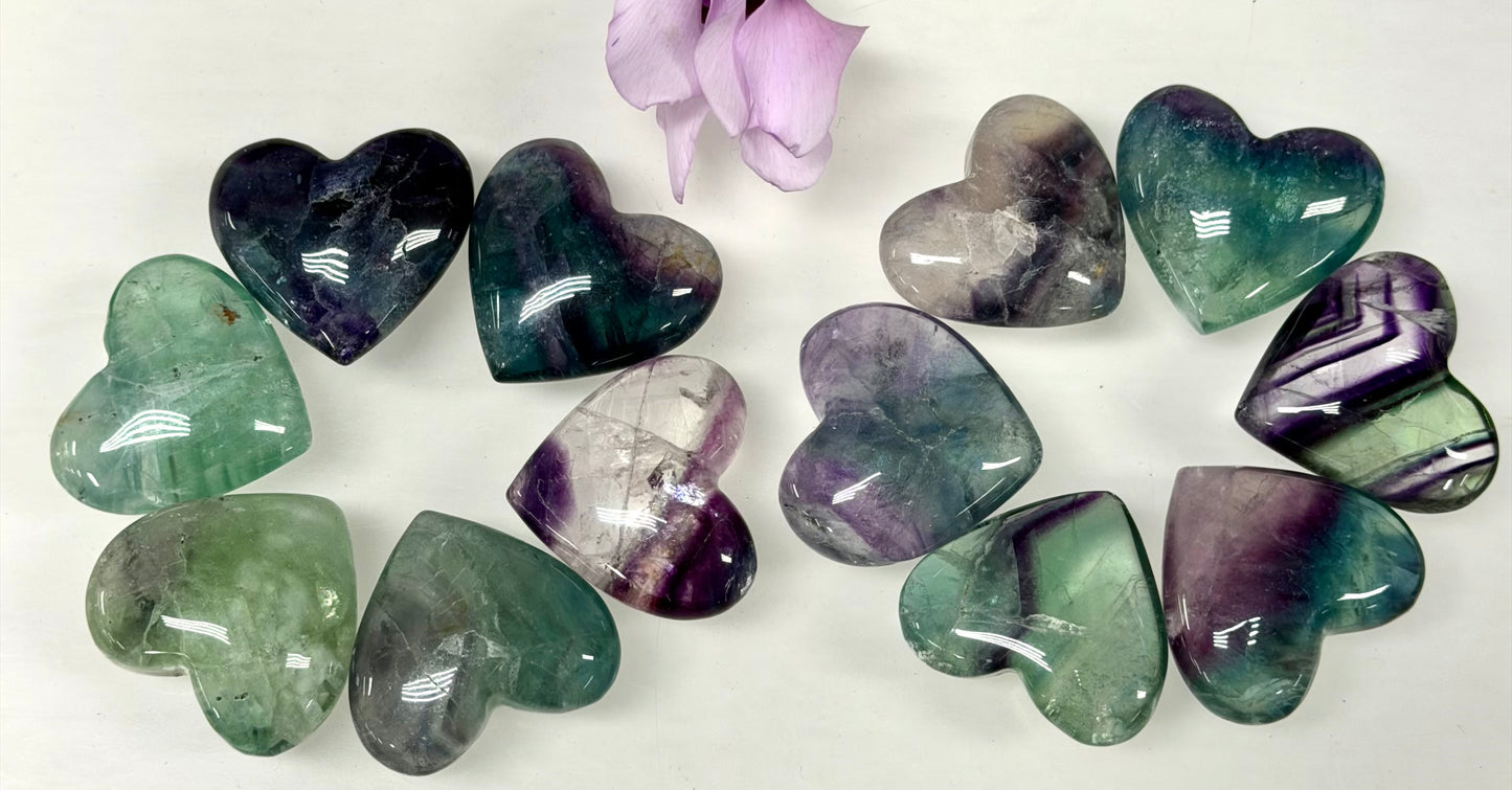 Wholesale Lot 12 Pcs 3cm Natural Fluorite Crystal Heart Healing Energy