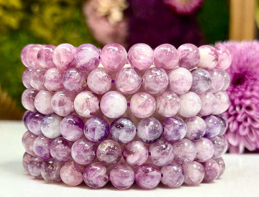 6 PCs Natural Lepidolite Mica 8mm 7.5” Stretch Bracelet