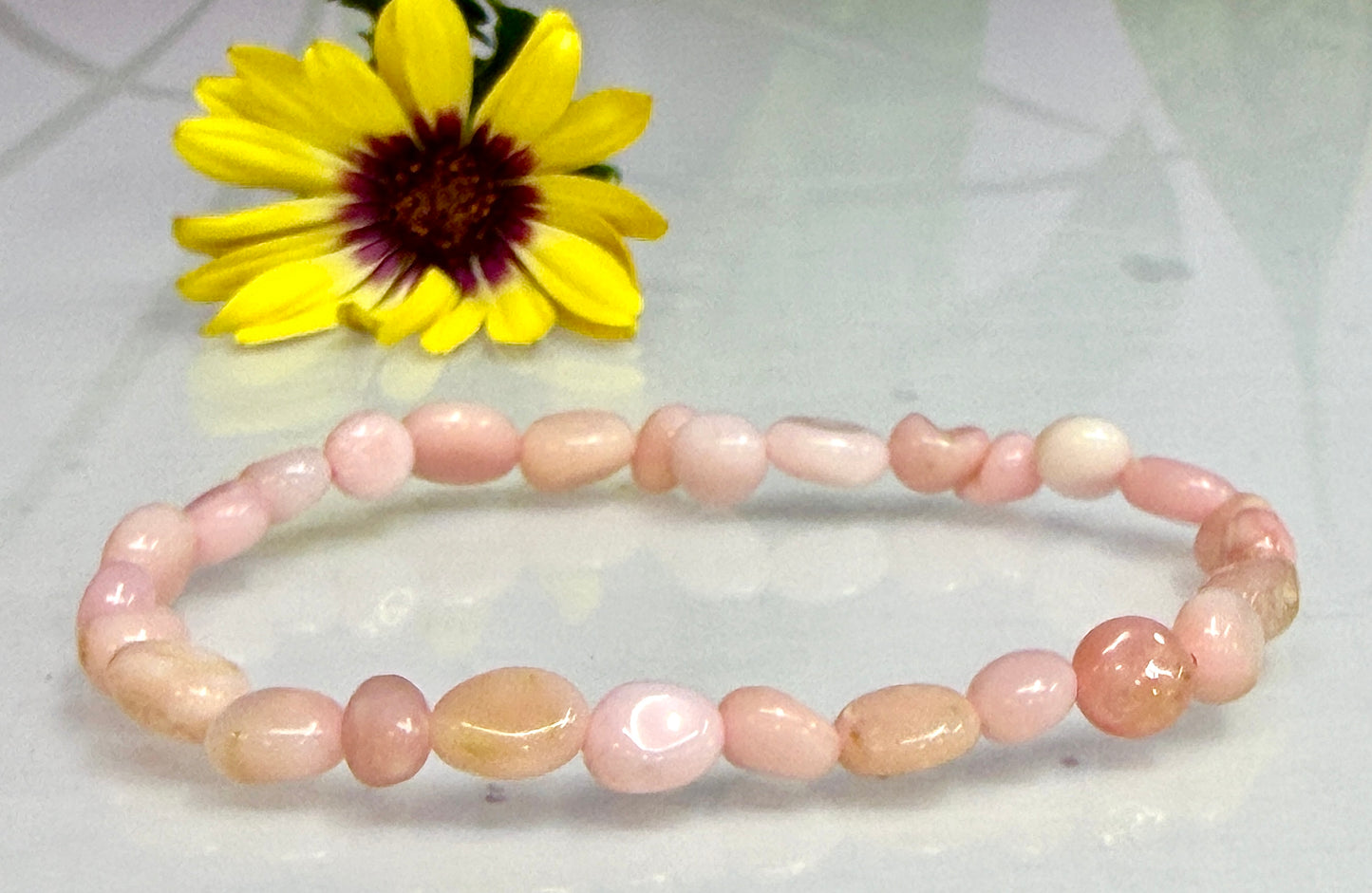 Wholesale 6 Pcs 6.5mmPink Opal Tumble Natural Crystal Healing Stretch Bracelet 7.5"