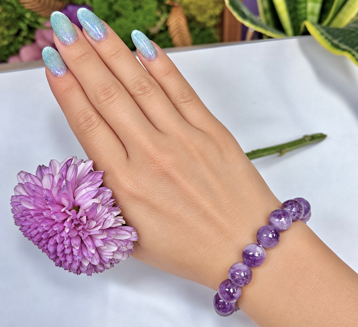 Wholesale 6 Pcs 8-11mm Natural Lepidolite Mica 7.5” Crystal Healing Stretch Bracelet