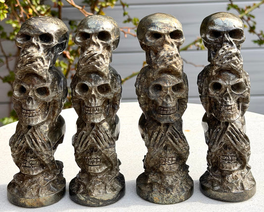 4 PCs 6” Natural Pyrite Skulls Crystal Healing Energy