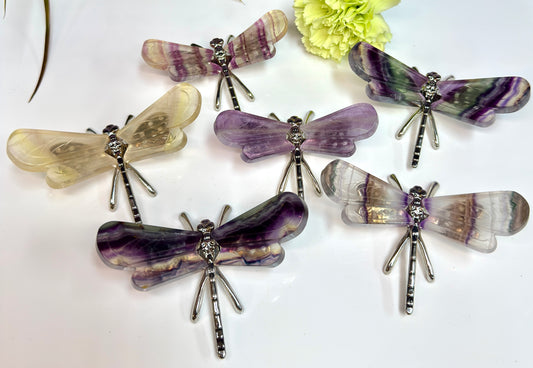 Wholesale Lot 6 PCs Natural Fluorite Crystal Butterfly w/stand Healing Energy