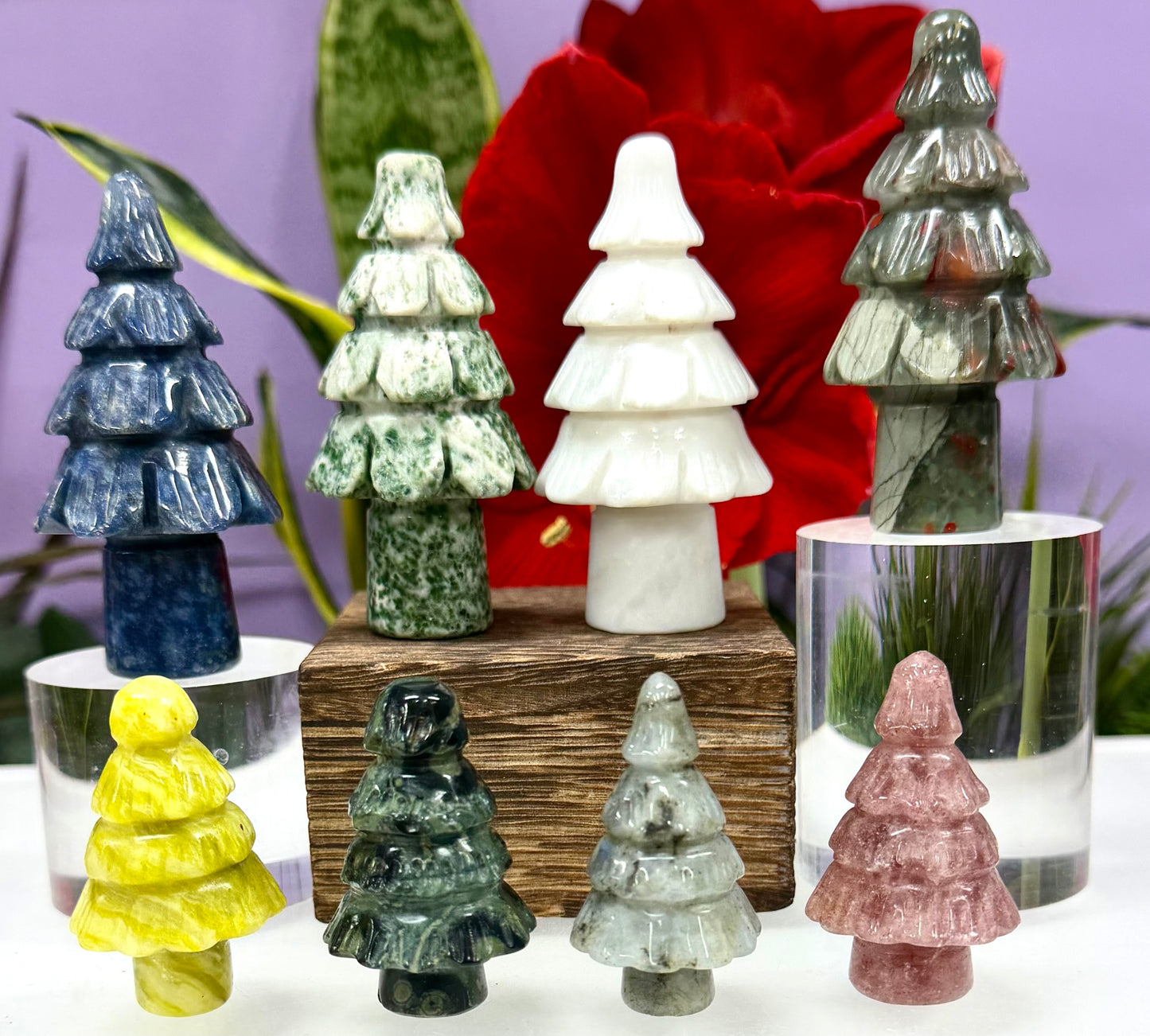 8 pcs Natural Mixed Crystal Christmas Trees Healing Energy