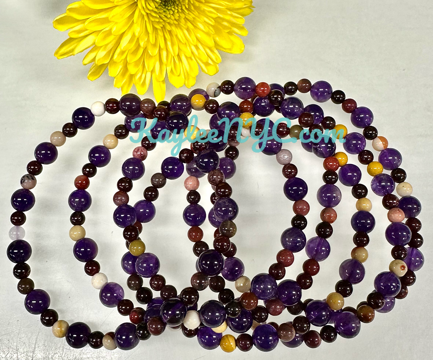 6 PCs Natural Crystal Aquarius Zodiac Stretch Bracelet ~7.5”