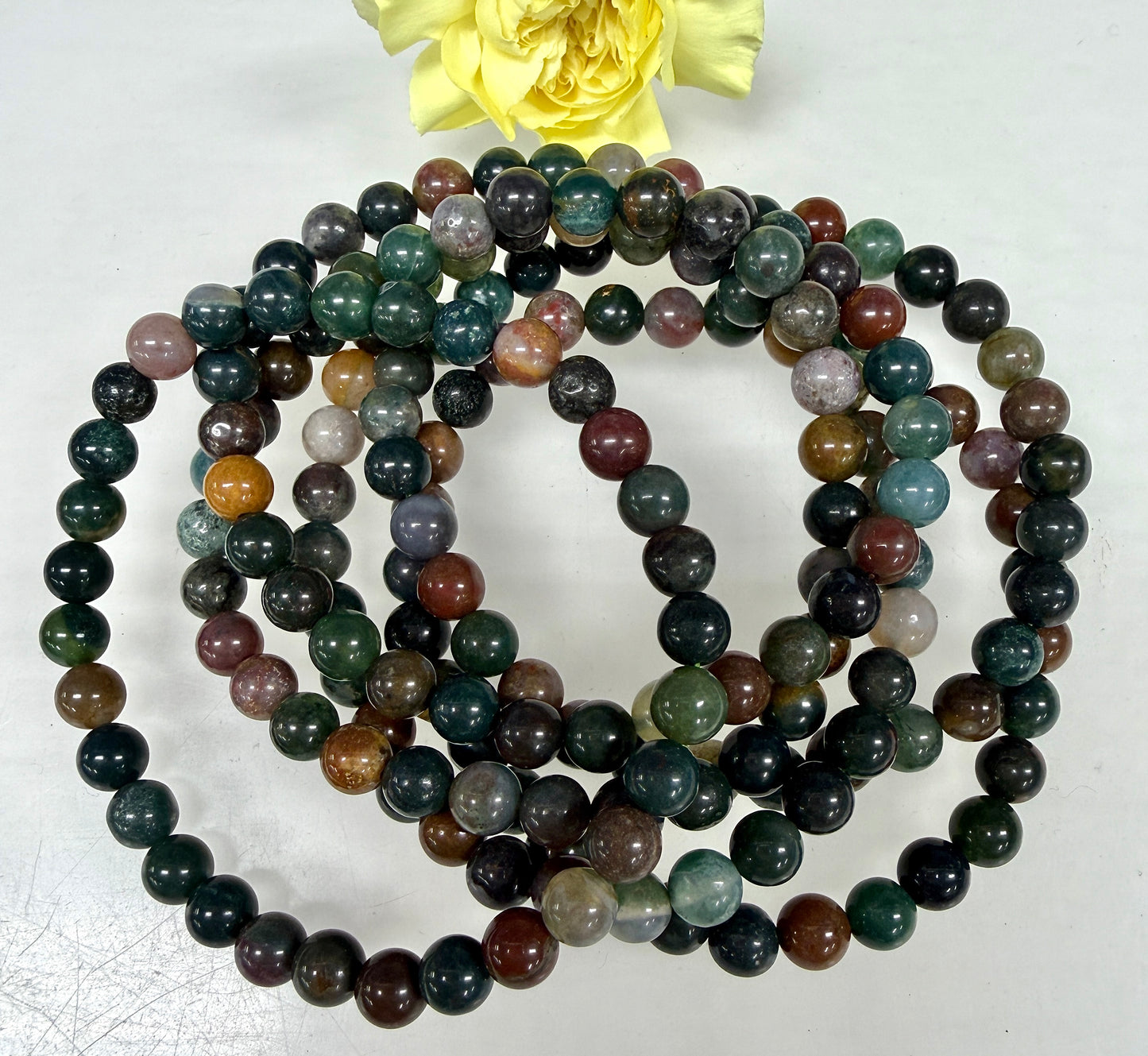 Wholesale 6 Pcs Natural Indian Moss Agate 6mm 7.5” Crystal Healing Stretch Bracelet