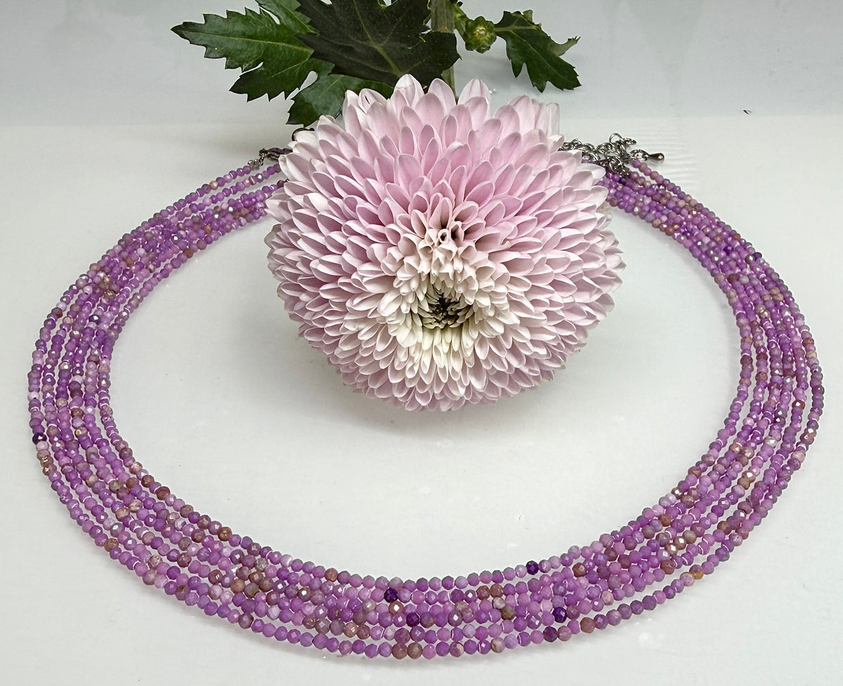 Wholesale 6 PCs 2mm Faceted Phosphosiderite Necklaces with Stainless Steel Findings