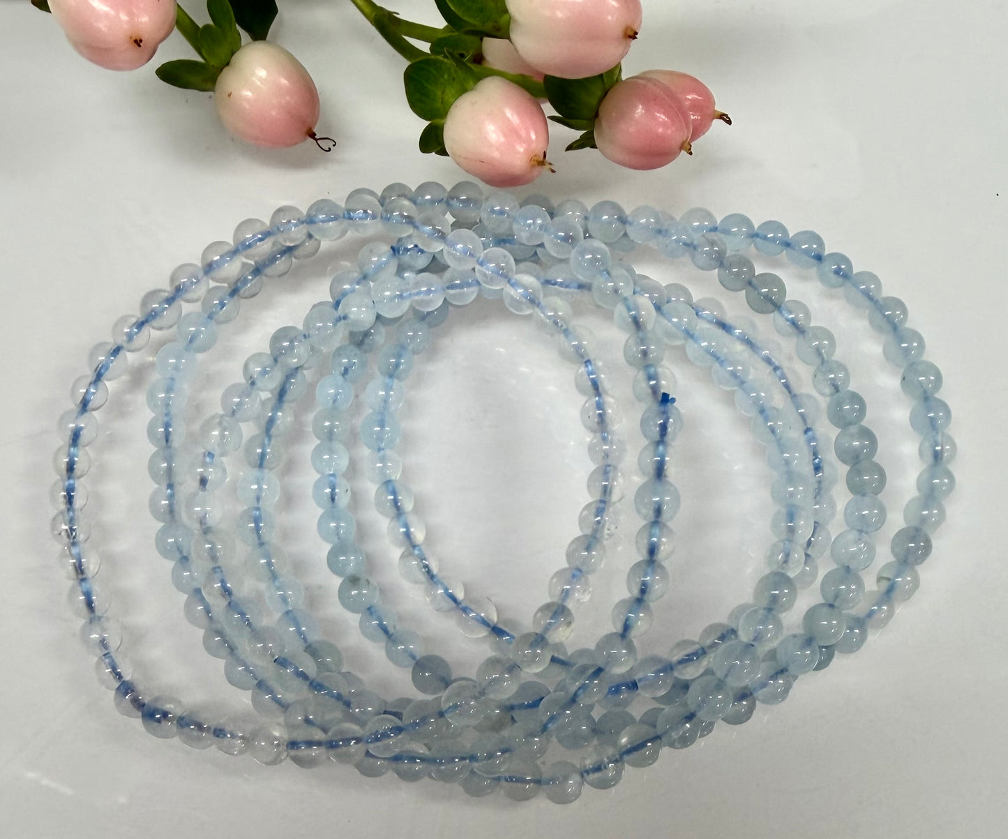 Wholesale Lot 6 Pcs Natural Aquamarine 4mm 7.5” Crystal Healing Stretch Bracelet