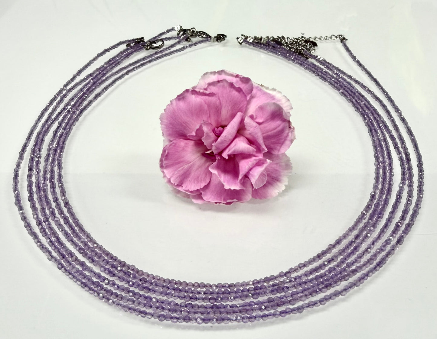 6 PCs 2mm Faceted Natural Amethyst Necklace Stainless Steel Finding