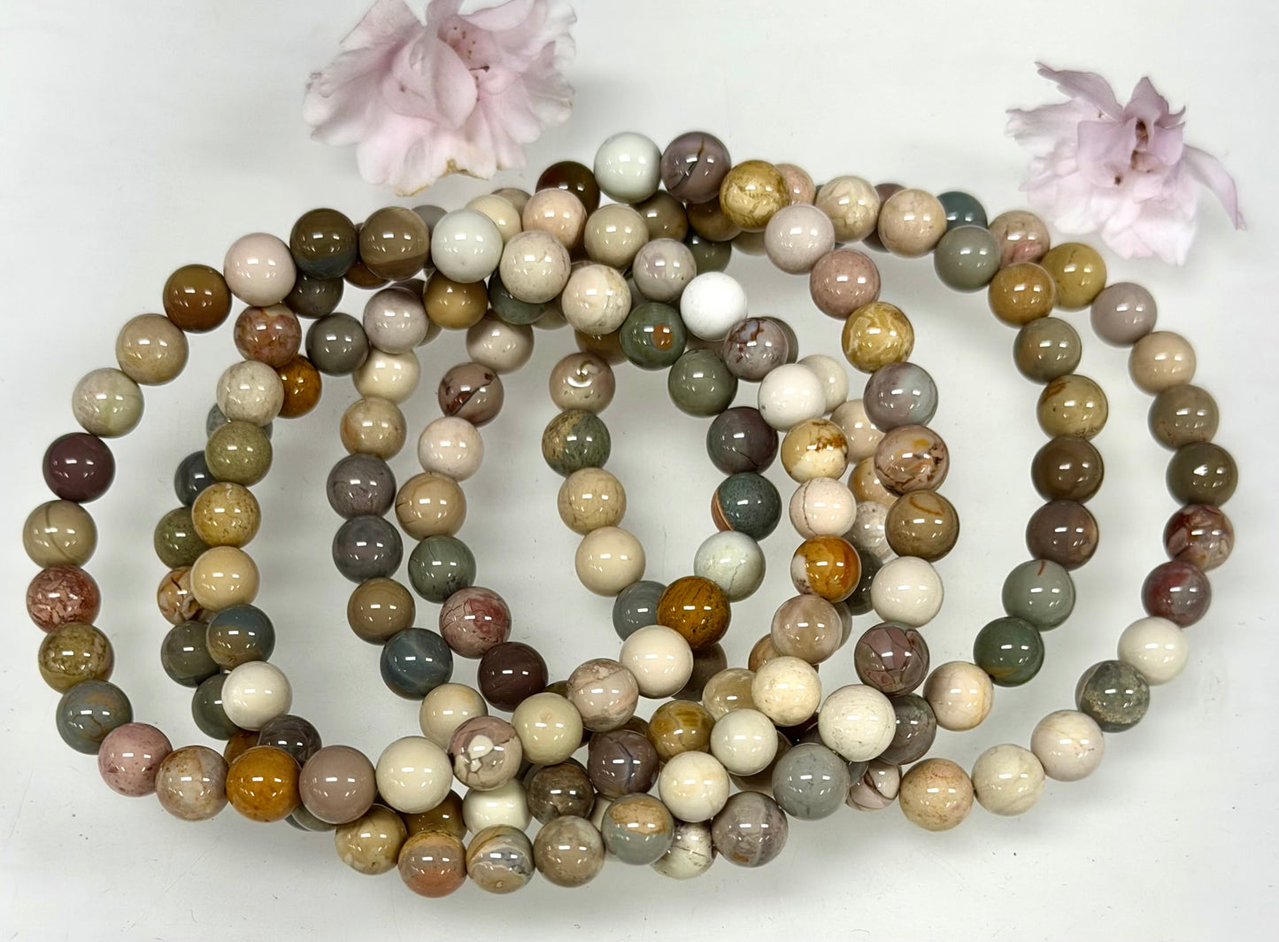 6 PCs 6mm Natural Alashan Agate Stretch Bracelet 7.5”