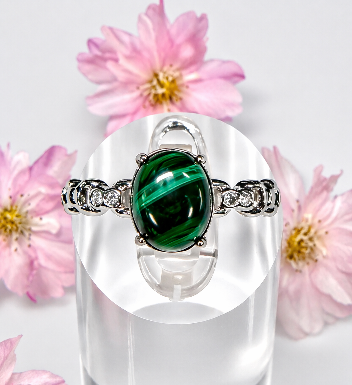 Wholesale Lot 7 pcs Natural Malachite Stainless Steel Ring 8x10mm