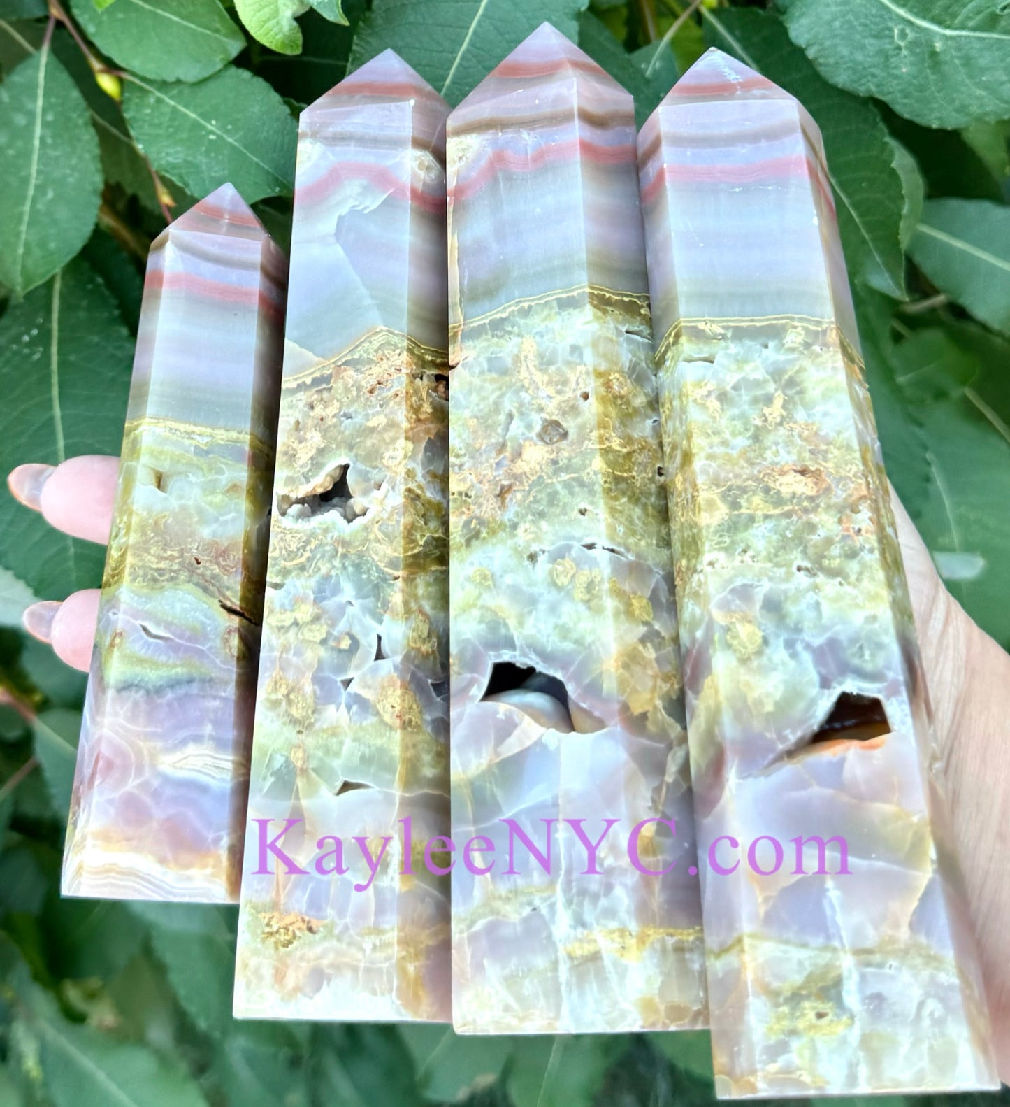 Wholesale Lot 4pcs large Natural Pink Onyx Banded Agate Obelisk Tower Point Crystal Healing