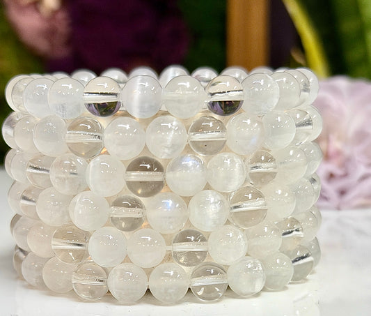 Wholesale Lot 6 Pcs Mixed Natural White Crystals 8mm 7.5” Crystal Healing Stretch Bracelet