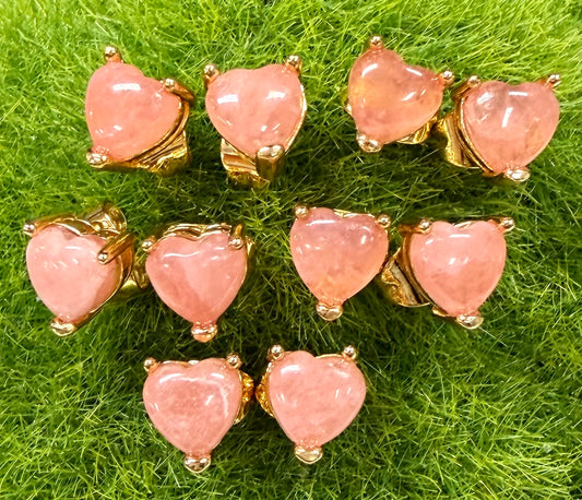 Wholesale Lot 5 Pairs Natural Rhodochrosite Heart Sterling Silver(925) Earring Studs 6mm