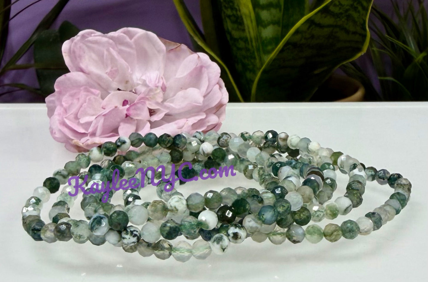 Wholesale Lot 6 Pcs Natural Faceted Moss Agate 4mm 7.5” Crystal Healing Stretch Bracelet