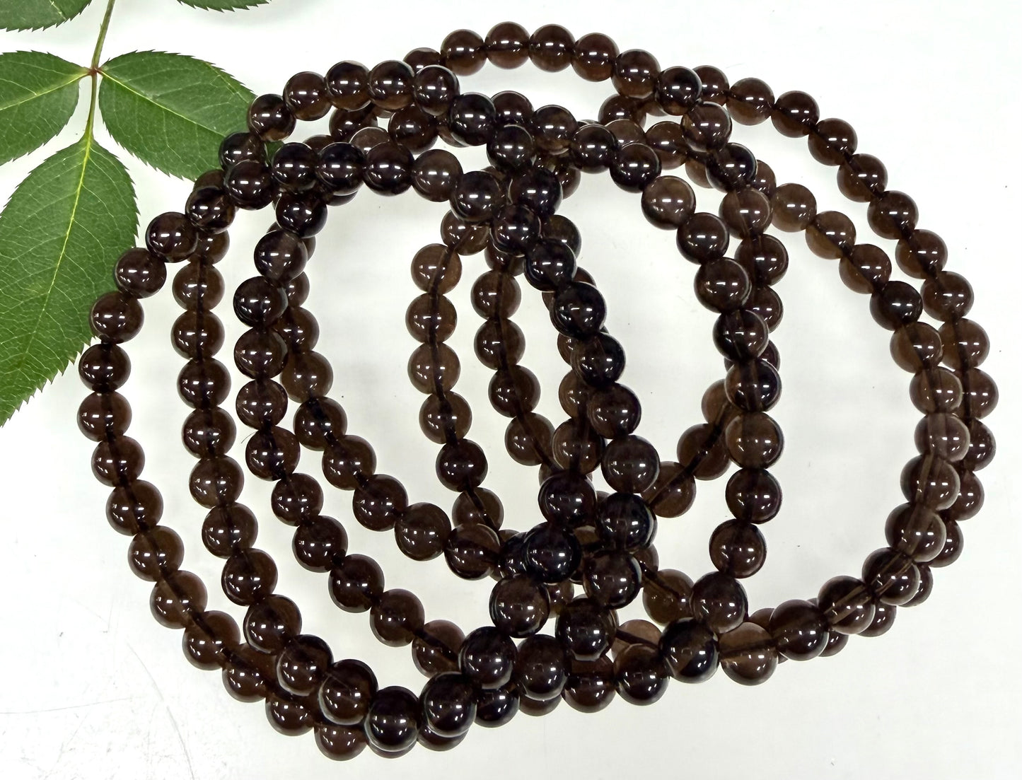 Wholesale 6 Pcs Natural Smoky Quartz 6mm 7.5” Crystal Healing Stretch Bracelet