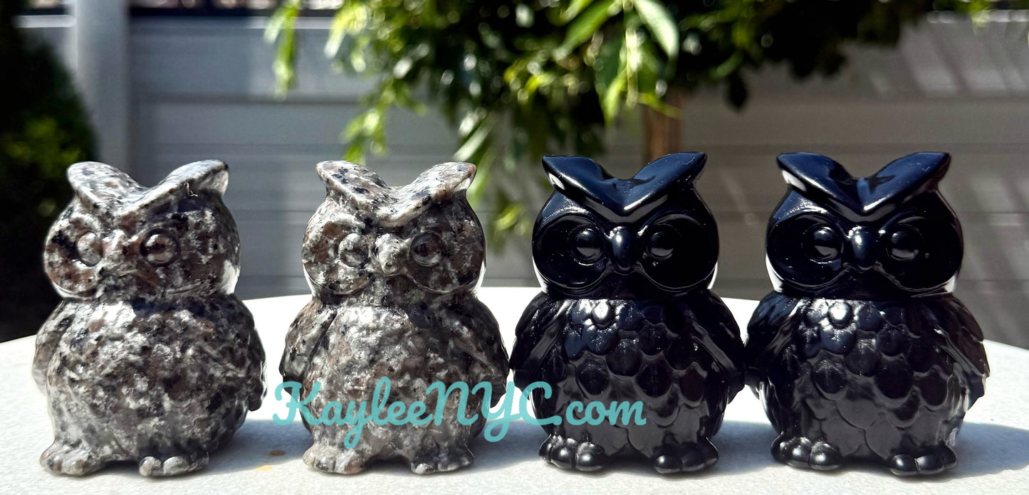 Wholesale Lot 4 pcs Natural Black Obsidian Yooperlite aka Emberlite Owls Crystals Healing Energy