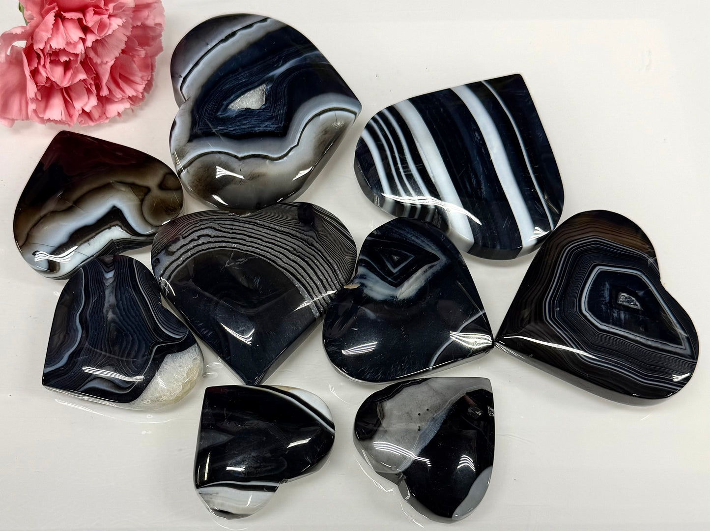 Wholesale Lot 2 lbs Natural Banded Black Onyx Heart Crystal Healing Energy