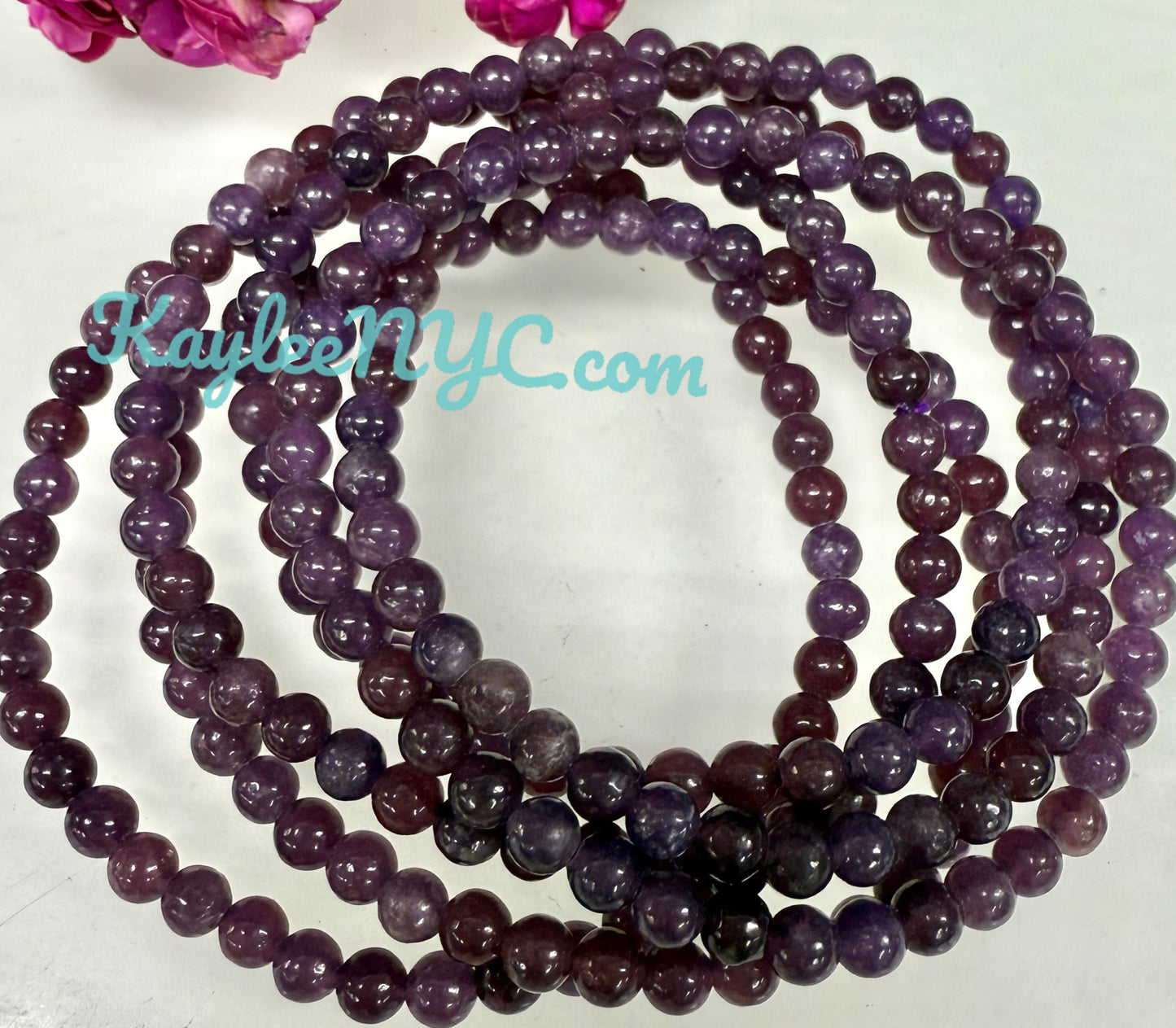 Wholesale 6 Pcs Natural Lepidolite 4mm 7.5” Crystal Healing Stretch Bracelet