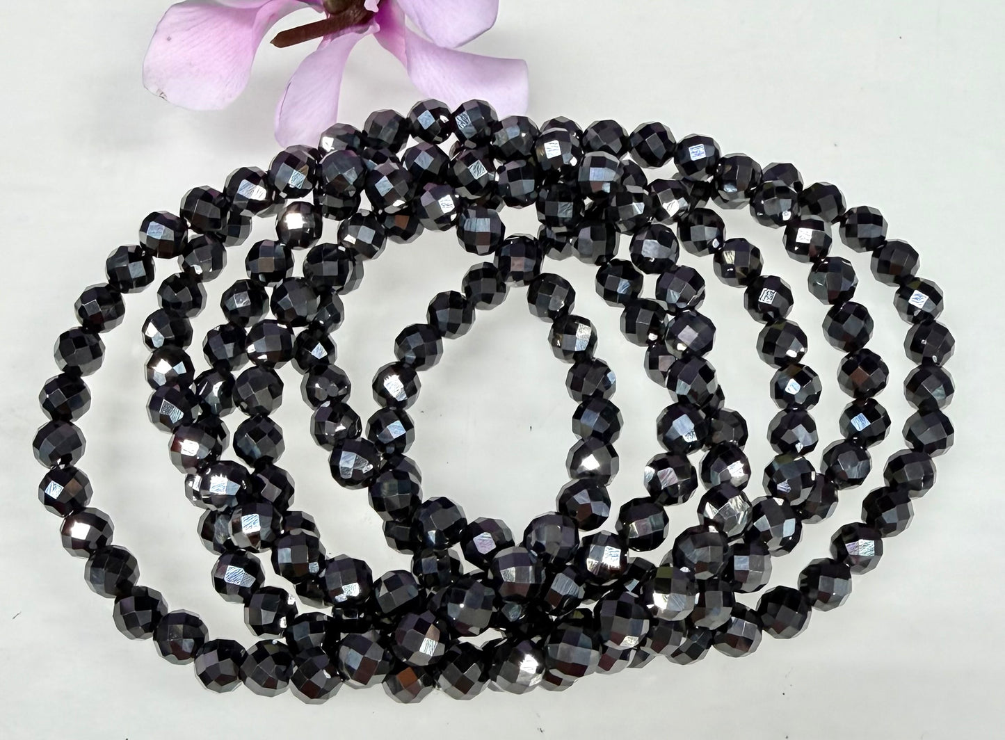 6 PCs 6mm Natural Faceted Hematite Faceted Bracelet 7.5”