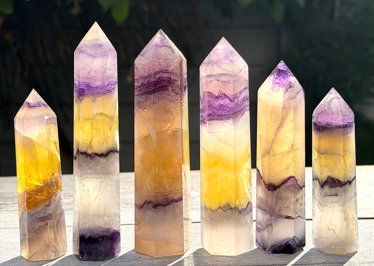 Wholesale Lot 2 lbs Natural Purple Yellow Fluorite Obelisk Tower Point Crystal Healing