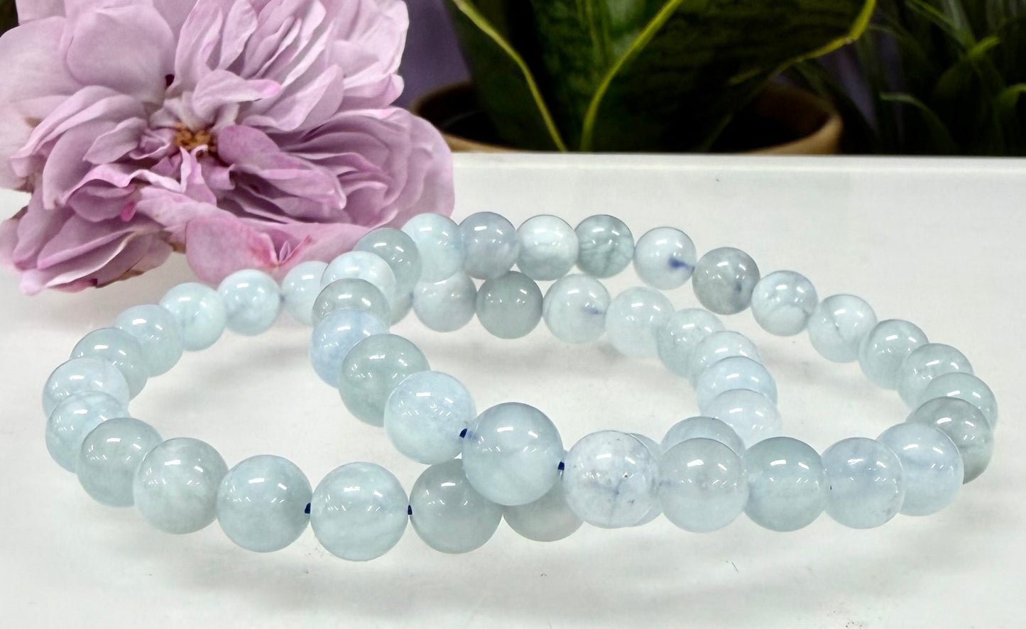 Wholesale 6 Pcs Natural Aquamarine 8mm 7.5” Crystal Healing Stretch Bracelet