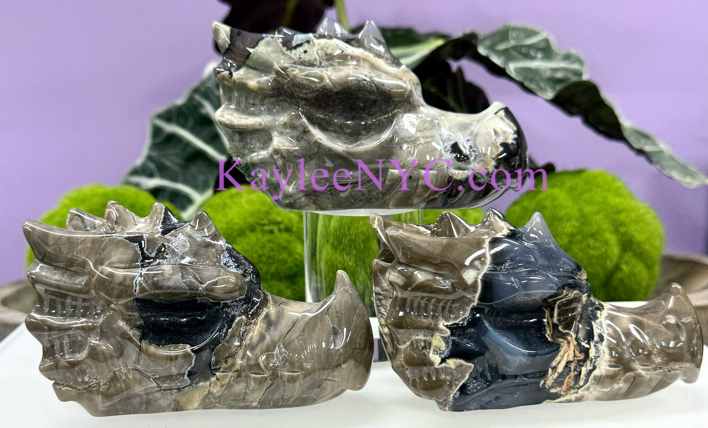 3 PCs Natural Volcano Agate Dragon Head Crystals Healing Energy