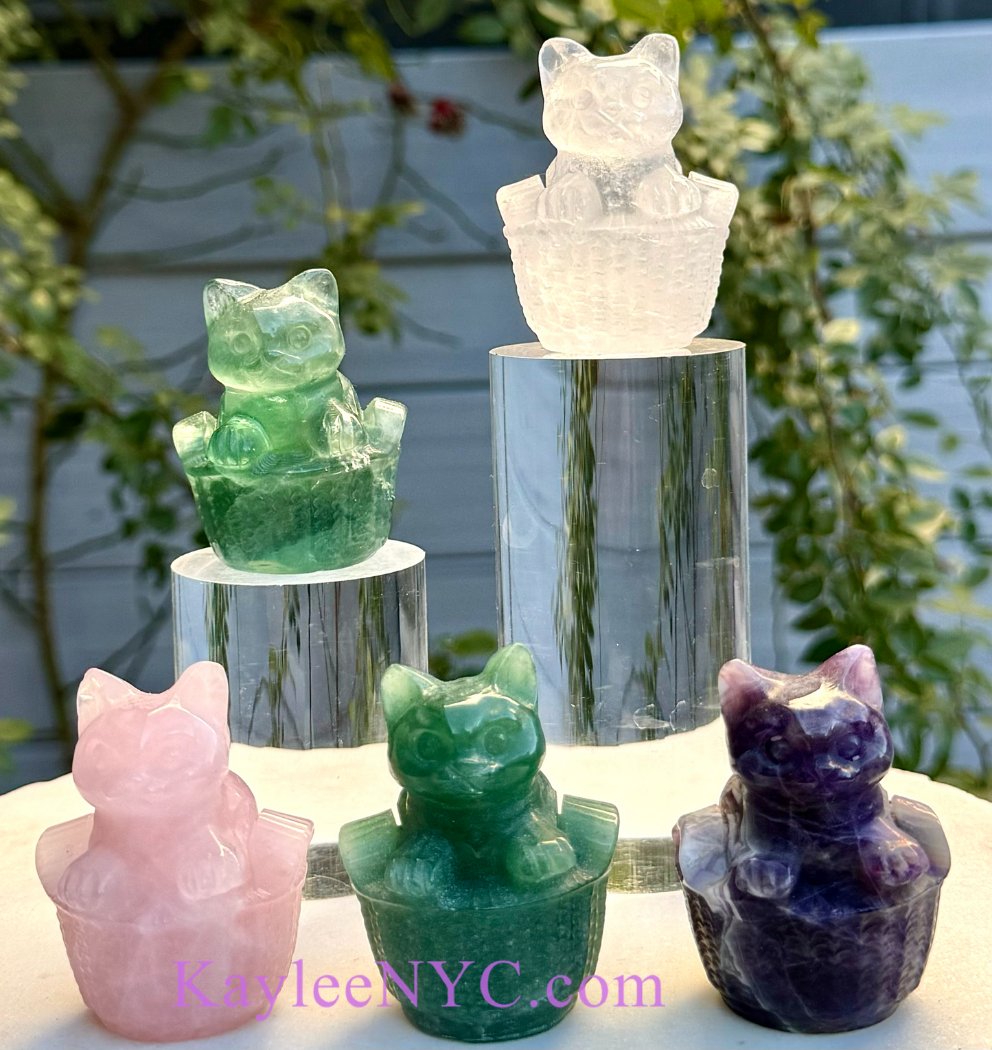 5 PCs 6cm Natural Crystals Cat in Basket Carving Healing Energy