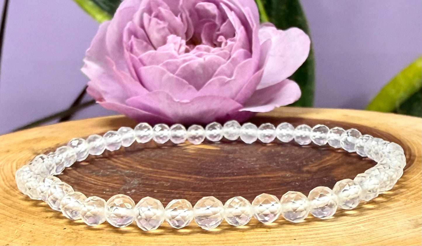 Wholesale Lot 6 Pcs Natural Faceted Clear Quartz 4mm 7.5” Crystal Healing Stretch Bracelet