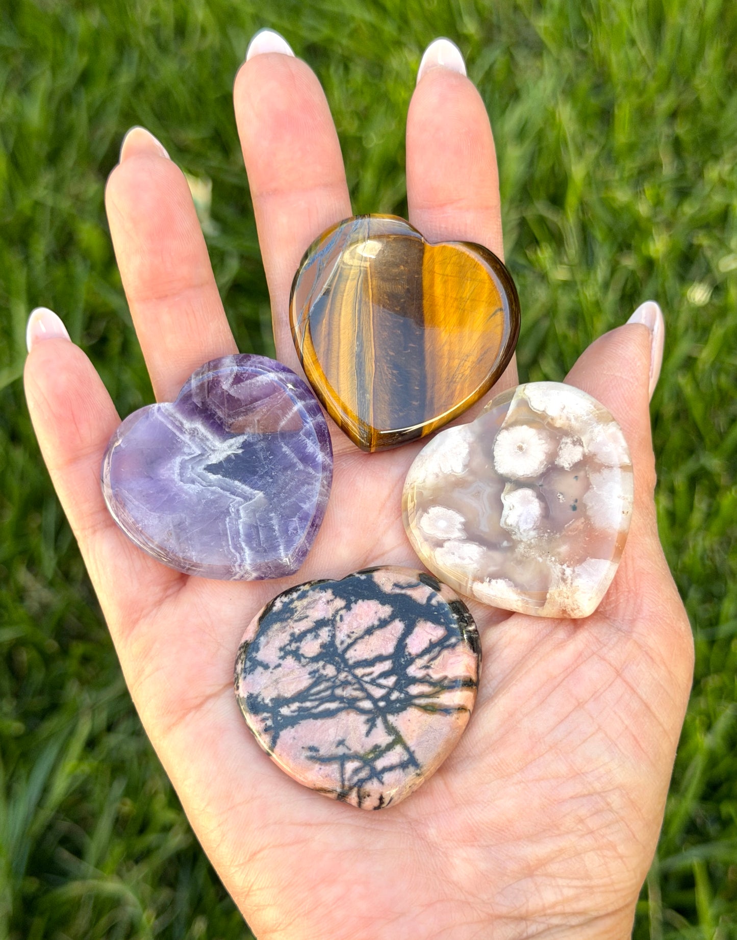 11 PCs Natural Crystal Heart Shaped Worry Stone Healing Energy