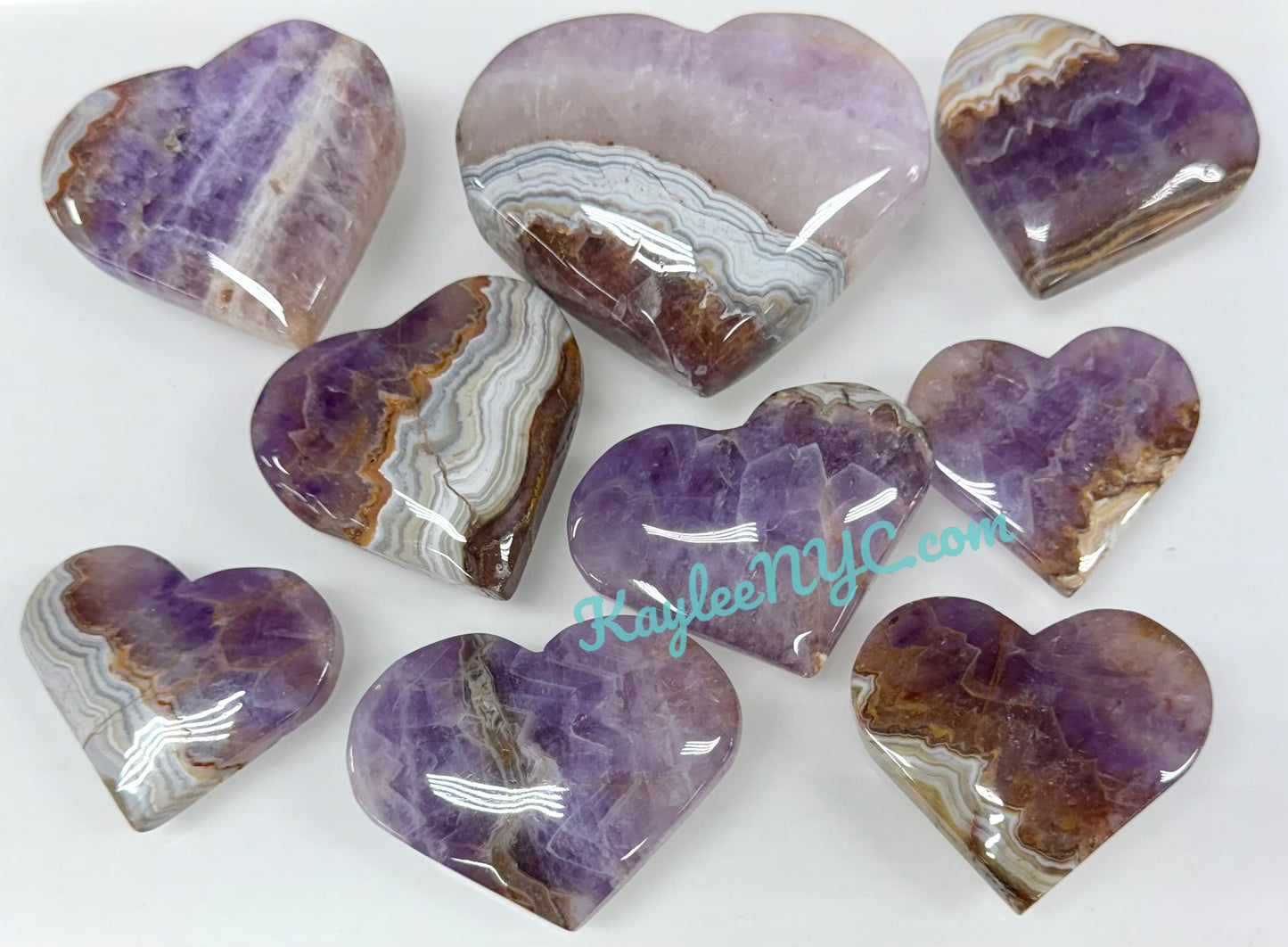 Wholesale 2 Lb Lot Natural Amethyst Lace Agate Heart Crystal Energy