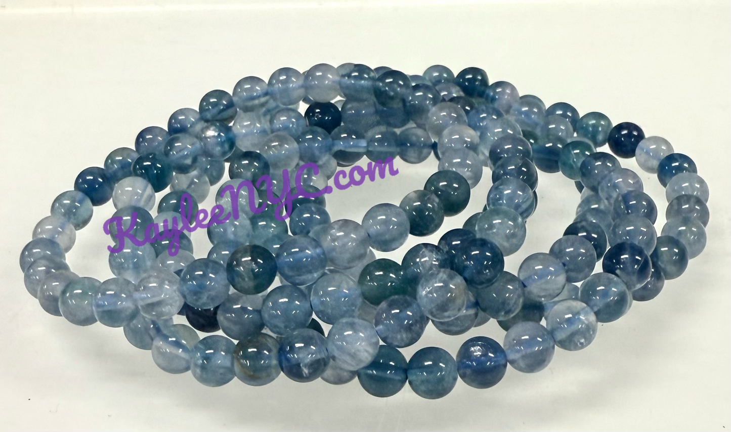 Wholesale 6 Pcs Natural Blue Fluorite 6mm 7.5” Crystal Healing Stretch Bracelet