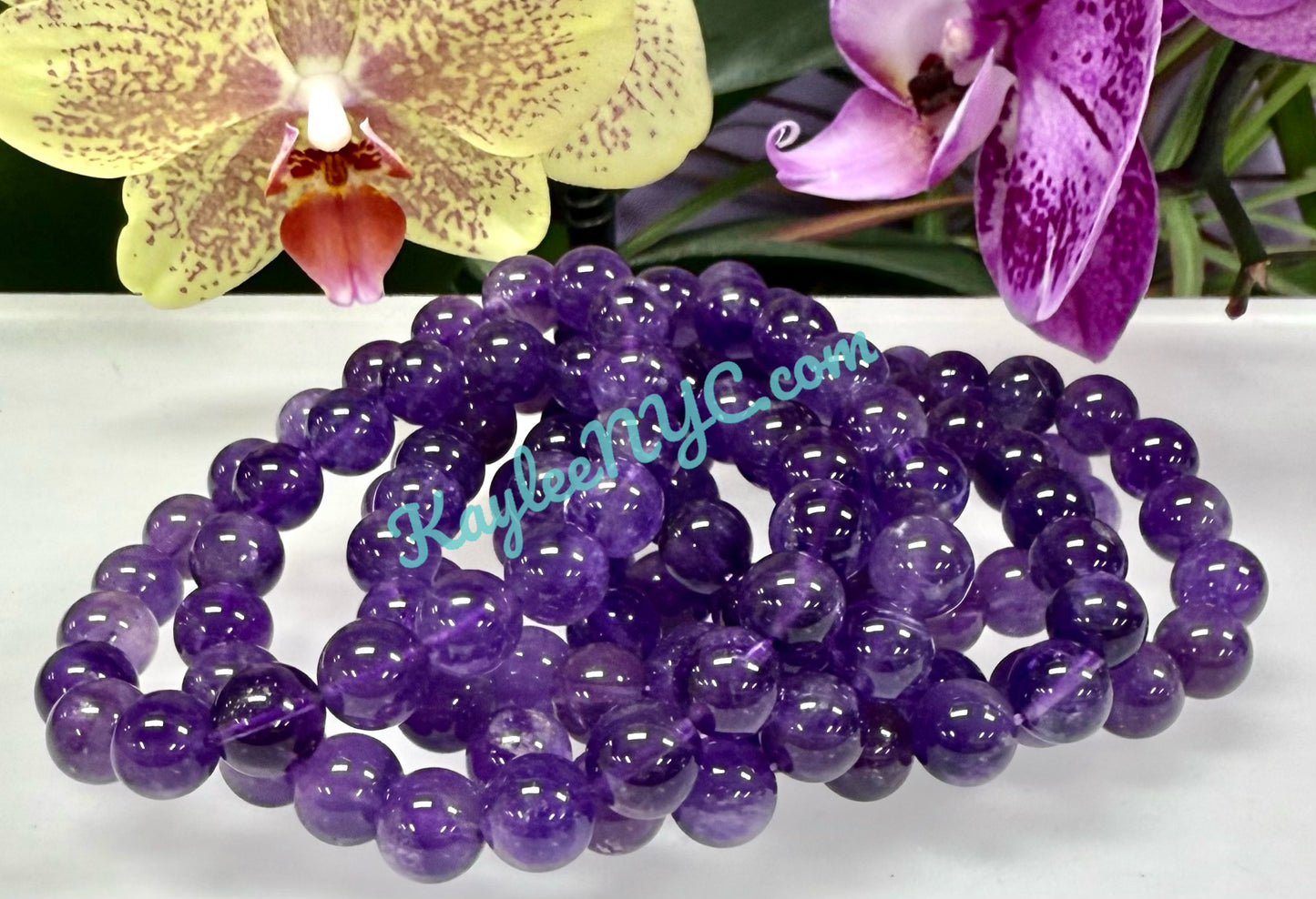 Wholesale 6 Pcs Natural Amethyst 10mm 8” Crystal Healing Stretch Bracelet