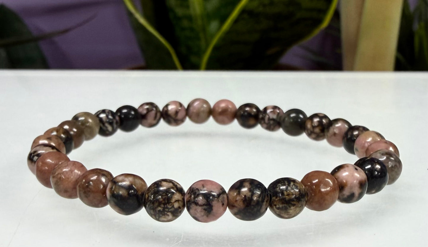 Wholesale Lot 6 Pcs Rhodonite 6mm 7.5” Crystal Healing Stretch Bracelet