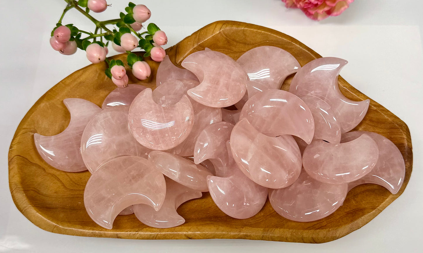 Wholesale Lot 2 lbs Natural Rose Quartz Moons Crystals Healing Energy
