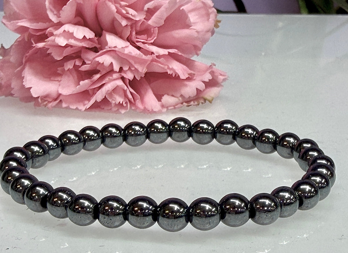 Wholesale Lot 6 Pcs Natural Hematite 6mm 7.5” Crystal Healing Stretch Bracelet